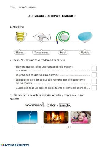 Actividades Repaso CCNN- Und. 5 -2º EP