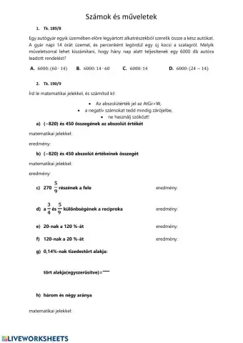 Műveletek a racionális számok halmazán