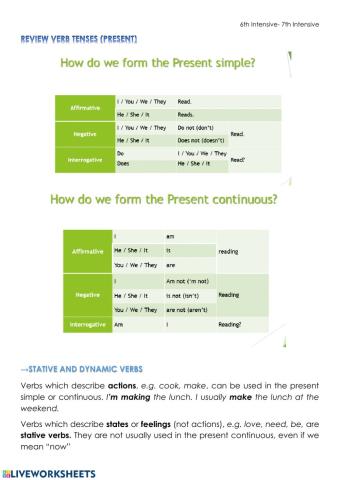 Present Tenses review(2)