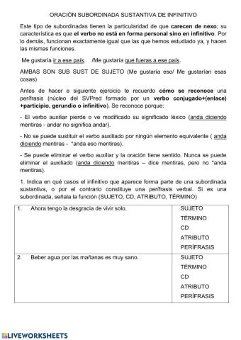 Subordinadas sustantivas de infinitivo