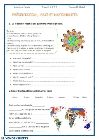 Présentation, pays et nationalités.