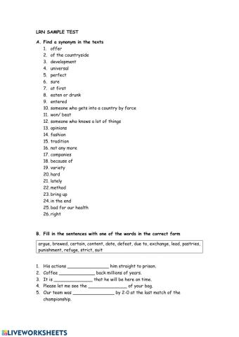 LRN Sample Test exercises