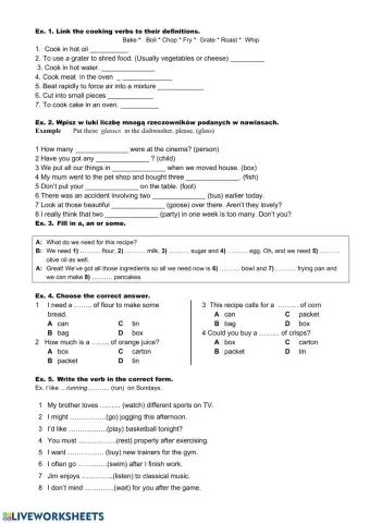 Quiz - Cooking verbs, some, a , an, plurals