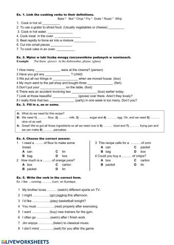Quiz - Cooking verbs, some, a , an, plurals