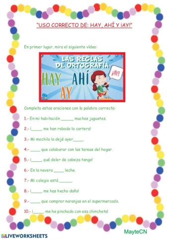 ORTOGRAFíA: HAY, AHÍ O AY