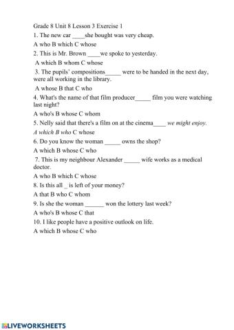 Gade 8Unit 8 Lesson 3 Relative pronouns