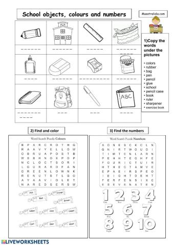 School objects-Numbers-Colors