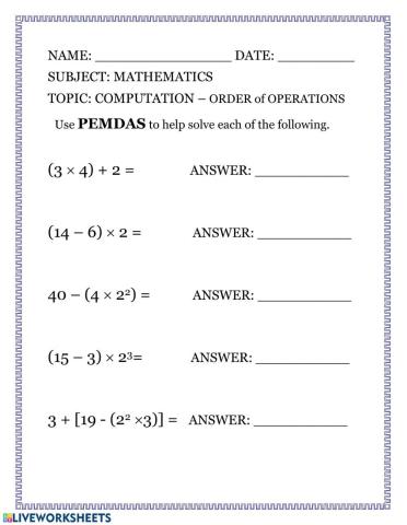 COMPUTATION - Order of Operations
