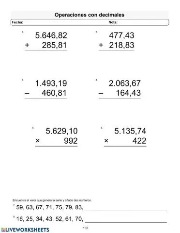 Operaciones con decimales p 152