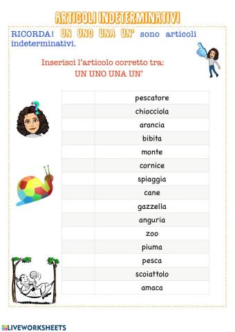 Gli articoli indeterminativi