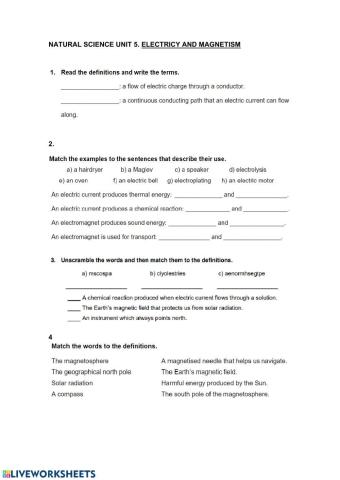 Test Natural Unit 5 Electricity and magnetism