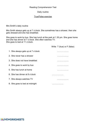 Mrs Smith's daily routine