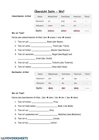 Dativ Einstieg Wo ist Tom