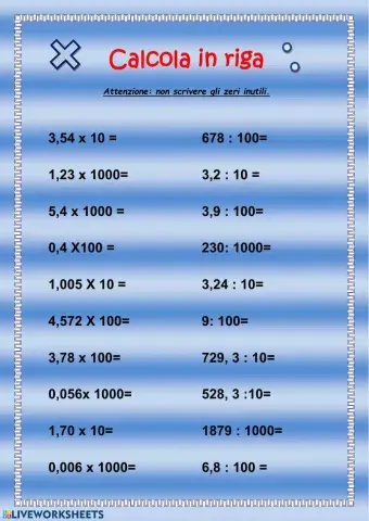 moltiplicazioni e divisioni in riga con i decimali