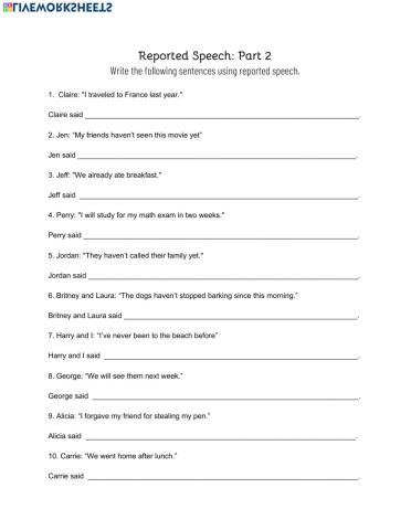 Reported Speech Part 2