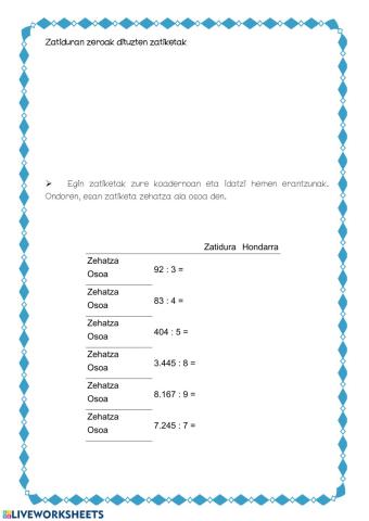 Zatiduran zeroak dituzten zatiketak