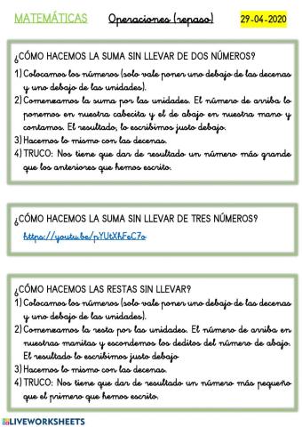 Repaso de sumas y restas sin llevar