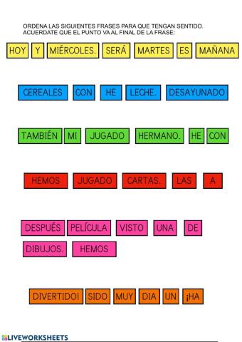 Ordenar palabras en una frase