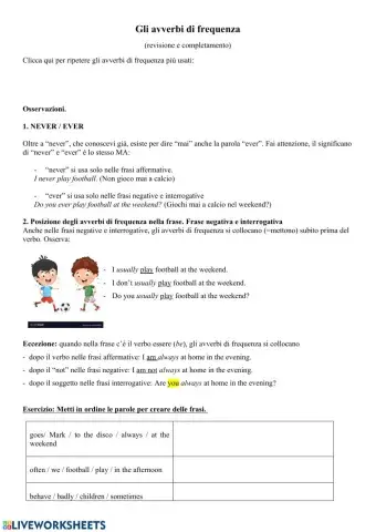 Avverbi di frequenza 2. Revisione e completamento (versione FORMAZIONE DAD)