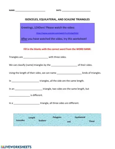 Isosceles, Equilateral, and Scalene Triangles