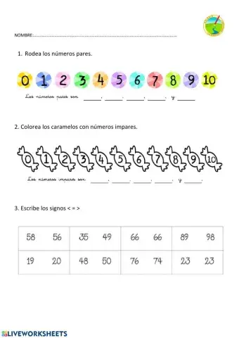 Ficha repaso 1º de primaria matemáticas
