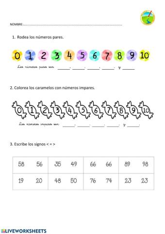 Ficha repaso 1º de primaria matemáticas