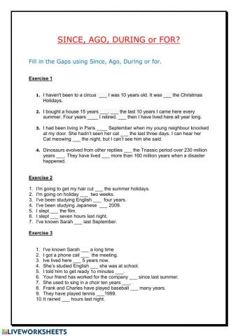 Since, for, during, ago