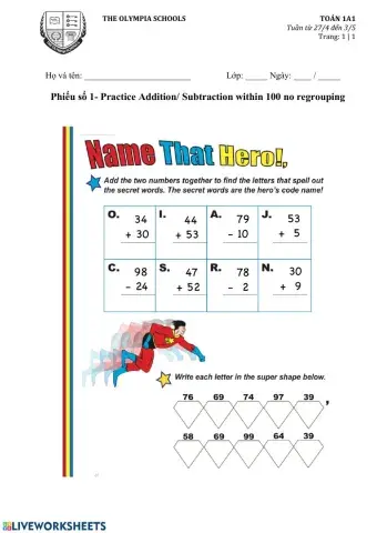 Practice Additon- Subtraction within 100 no regrouping