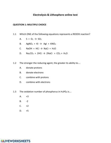 Electrolysis & Lithosphere