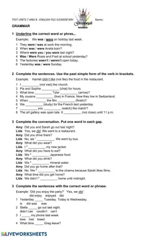 Test unit 7 and 8 English file elementary