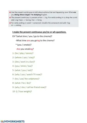 Present continuous yes-no wh-questions