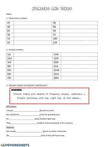 Numbers and verbs