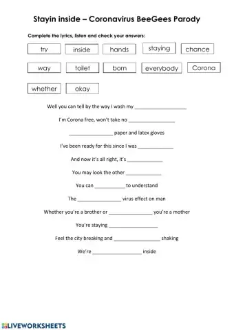 Stayin' inside - Corona Virus Bee Gees Parody