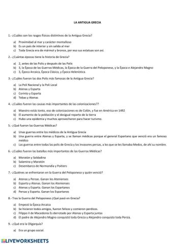 Cuestionario Antigua Grecia