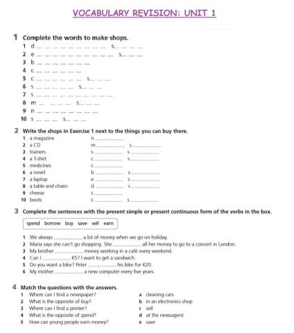 Vocabulary: money and shops