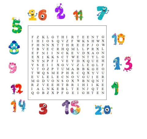 Numbers 0-20: Wordsearch!