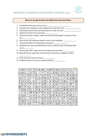 Sopa de letras con  definiciones