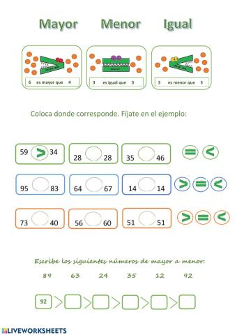 mayor, menor, igual