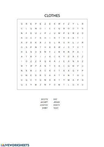 Wordsearch clothes