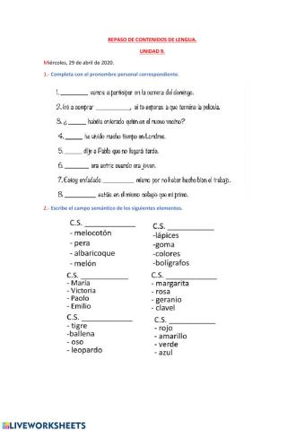 Pronombres y Campo Semántico
