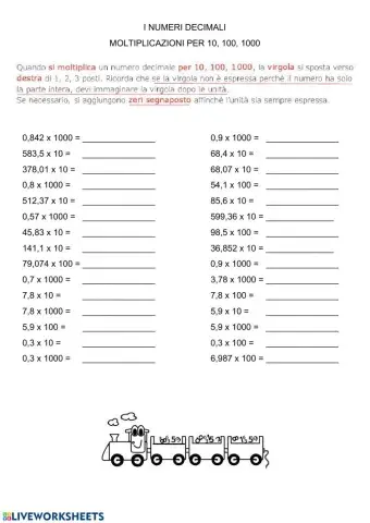 Moltiplicazioni per 10, 100, 1000 con i numeri decimali