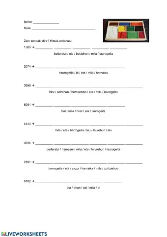 Zenbakien izenak idatzi