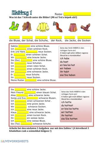 Kleidung-Arbeitsblatt