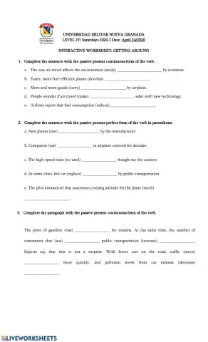 Interactive Worksheet: Getting around-Level-IV-April-25-2020