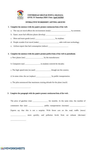 Interactive Worksheet: Getting around-Level-IV-April-25-2020