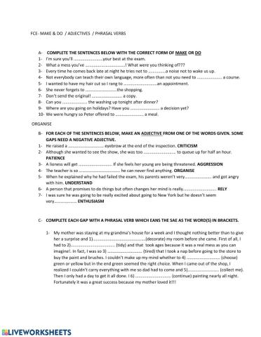 Adjectives-phrasal verbs-make & do