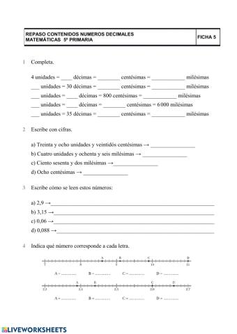Repaso numeración con decimales
