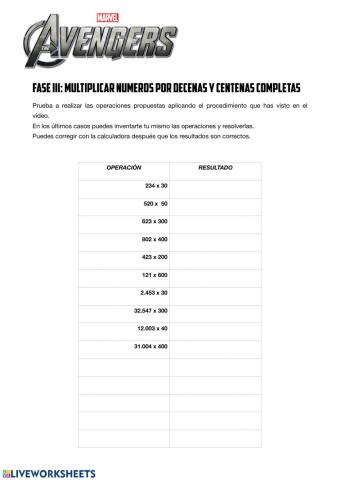 Calculo fase iii: multiplicar un número por dos y tres cifras