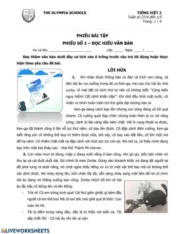 Phiếu số 1-Tuần 13