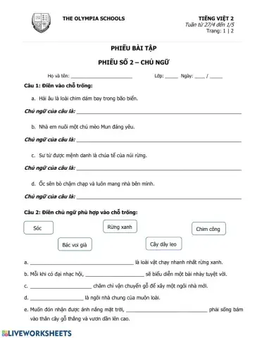 Phiếu số 2-Tuần 13